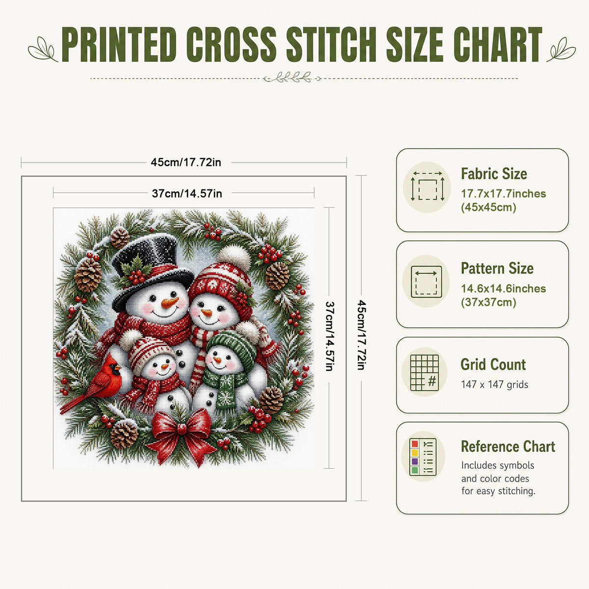 Snowman - Full 11CT Stamped Cross Stitch 45x45CM - Yishu