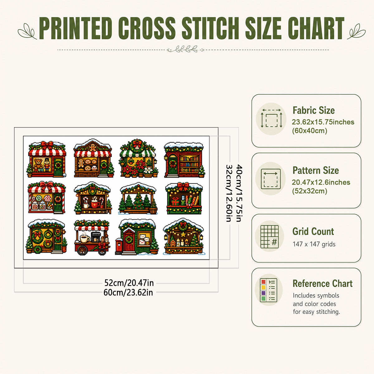 Weihnachtsszenen – Vollständiges 11CT gestempeltes Kreuzstich-Set 60x40CM – Huacan