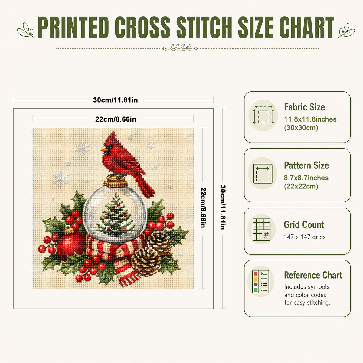 Snow Globe - Full 14CT Stamped Cross Stitch 30x30CM - Huacan