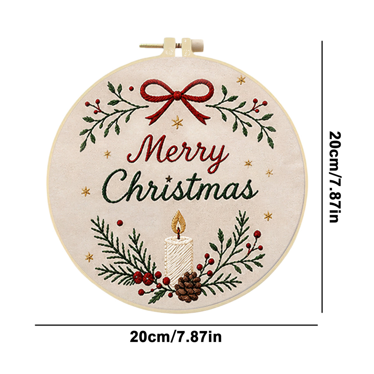 Candle Noel - DIY Embroidery Cross Stitch Kit with Pattern Cotton Threads Needles Hoop 35×25.5CM/13.78×10.04in