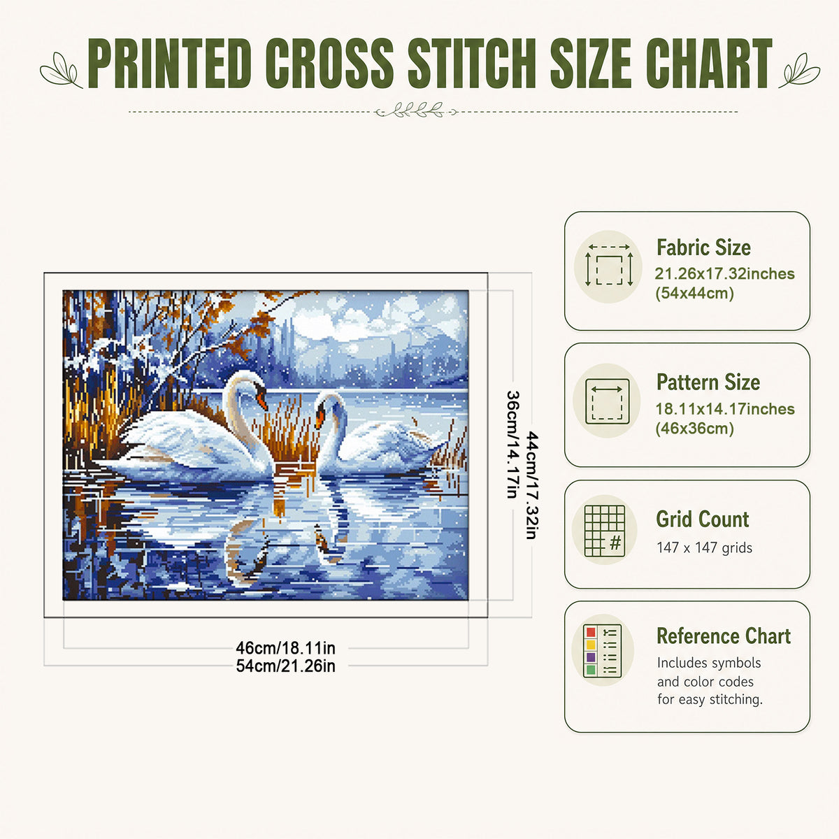 Swan - Full 14CT Stamped Cross Stitch 54x44CM - Cherish