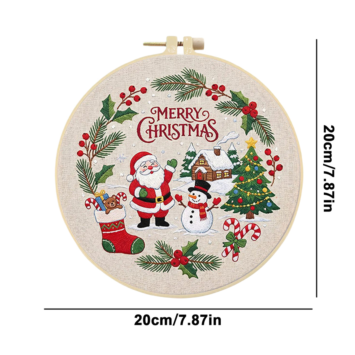 Christmas A - DIY Embroidery Cross Stitch Kit with Pattern Cotton Threads Needles Hoop 30×30CM/11.81×11.81in