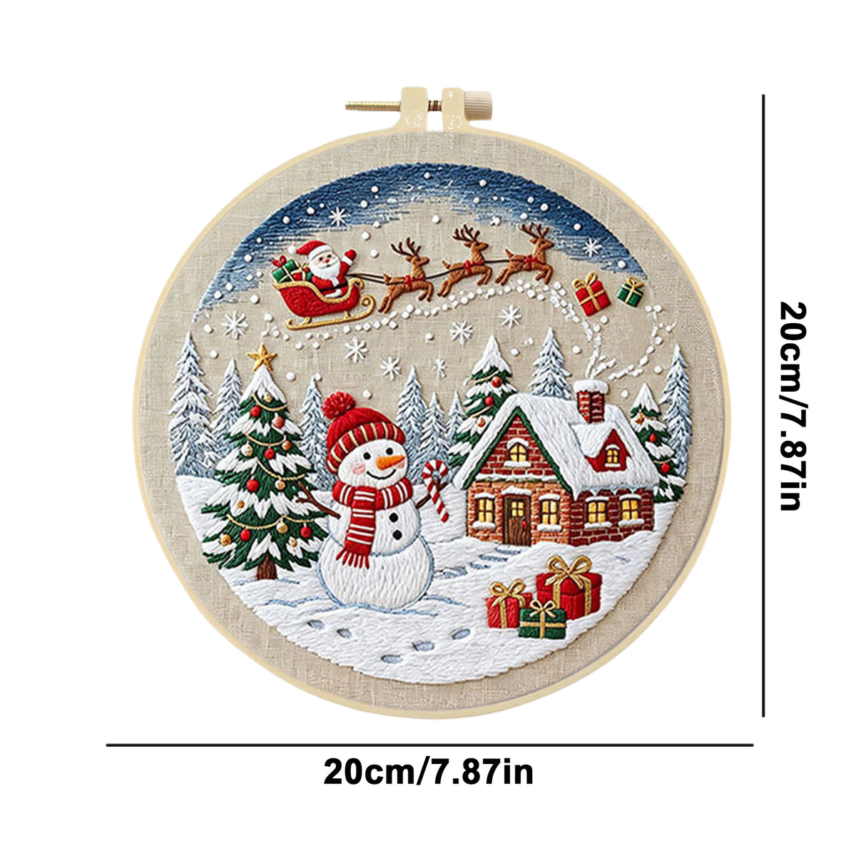 Christmas B - DIY Embroidery Cross Stitch Kit with Pattern Cotton Threads Needles Hoop 30×30CM/11.81×11.81in