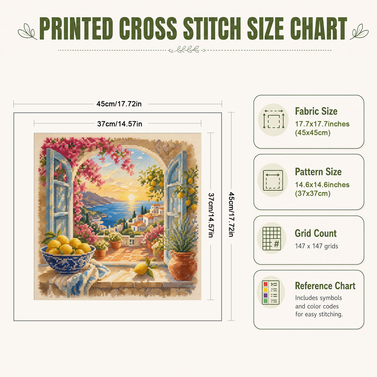 Mediterranean Vista - Full 11CT Stamped Cross Stitch 45x45CM - Huacan
