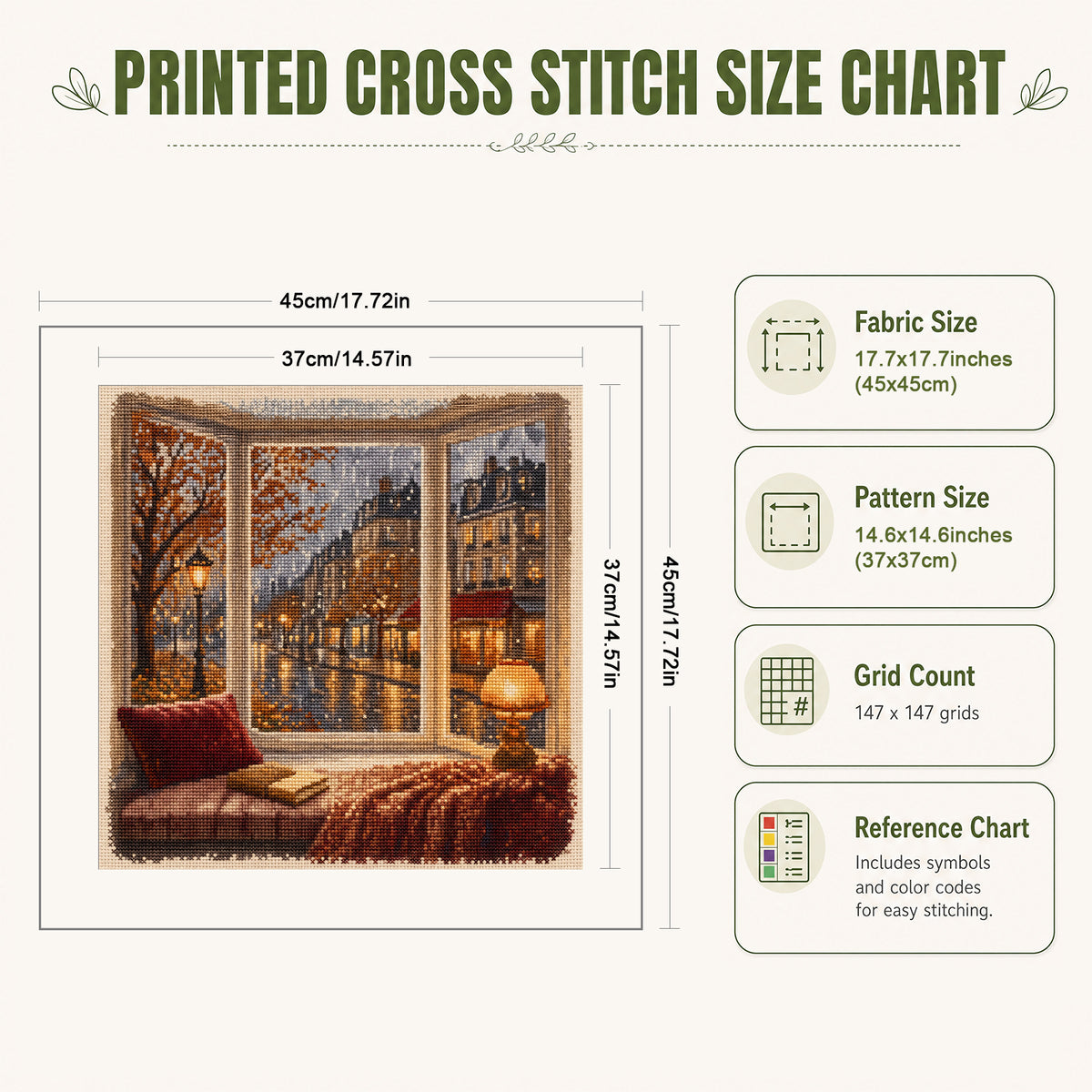 Urban Dusk - Full 11CT Stamped Cross Stitch 45x45CM - Huacan