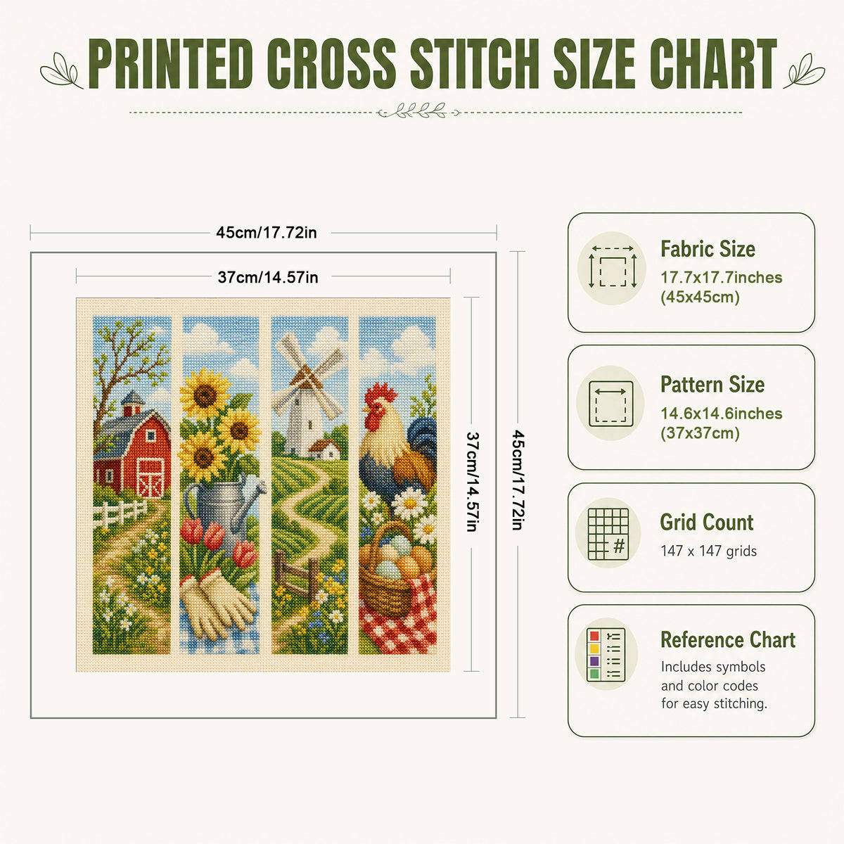 Farm Spring - Full 11CT Stamped Cross Stitch 45x45CM - Huacan
