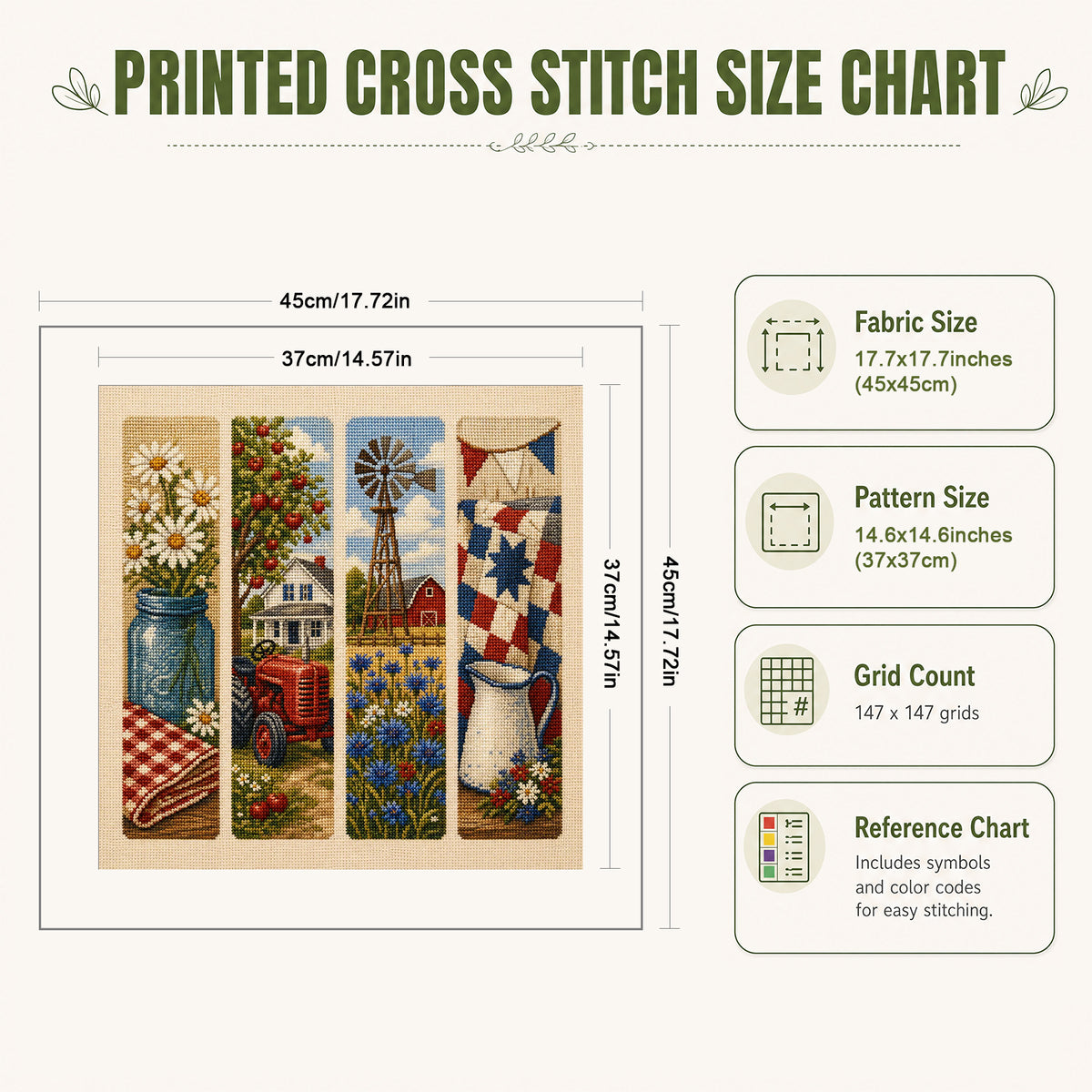 Vintage Farm - Full 11CT Stamped Cross Stitch 45x45CM - Huacan
