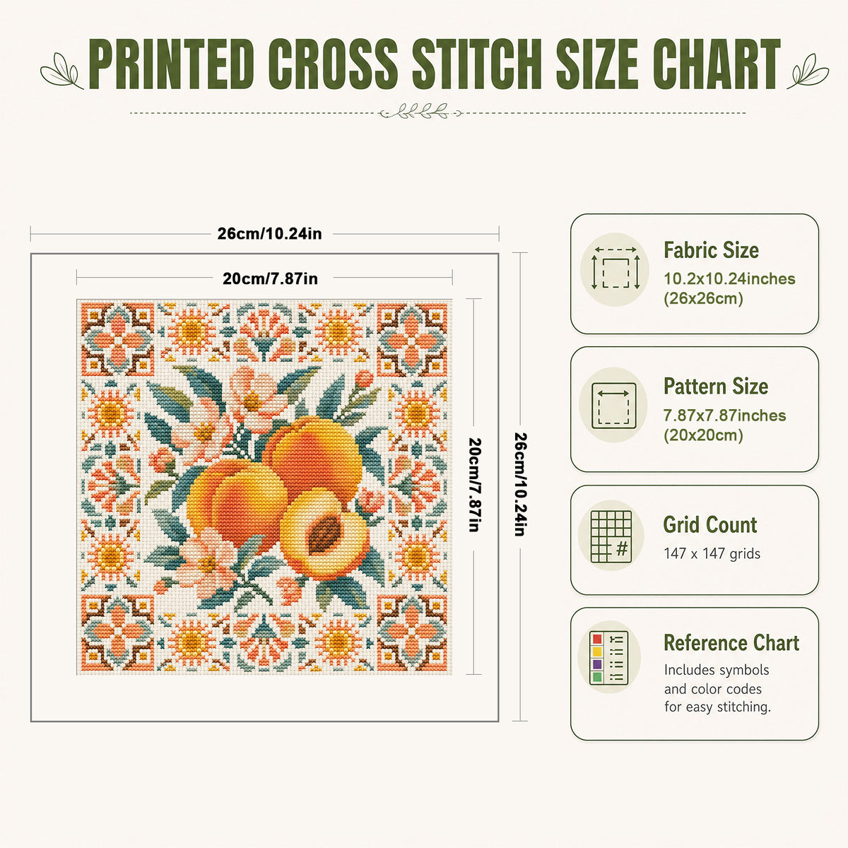 Peach Time - Full 14CT Stamped Cross Stitch 26x26CM - Huacan