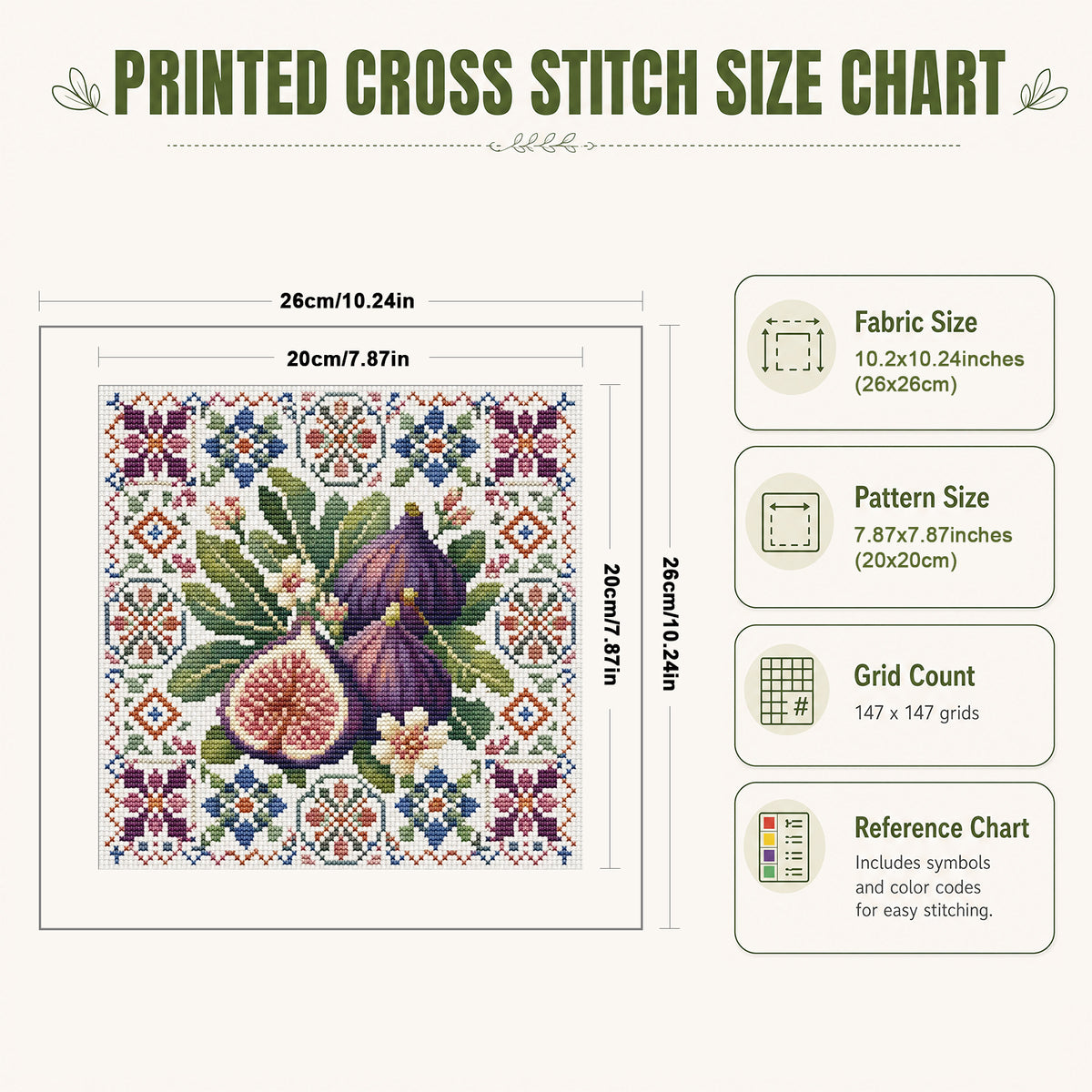 Fig Magic - Full 14CT Stamped Cross Stitch 26x26CM - Huacan
