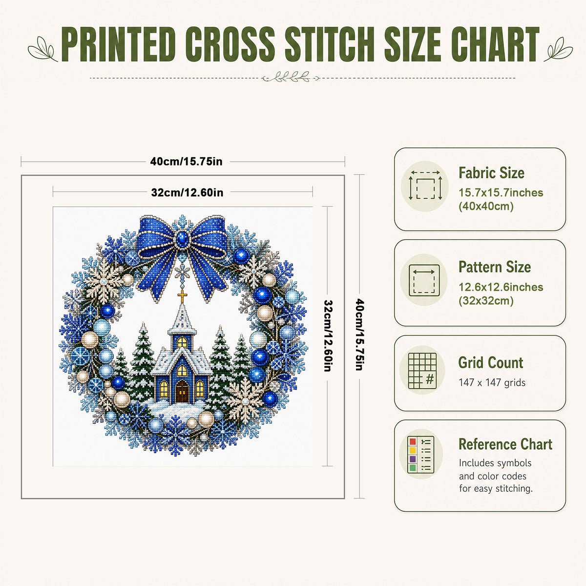 Winter Chapel - Full 14CT Stamped Cross Stitch 40x40CM - Huacan