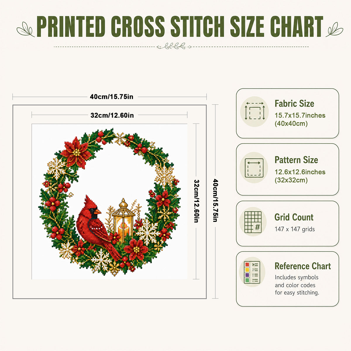 Cardinal Light - Full 14CT Stamped Cross Stitch 40x40CM - Huacan