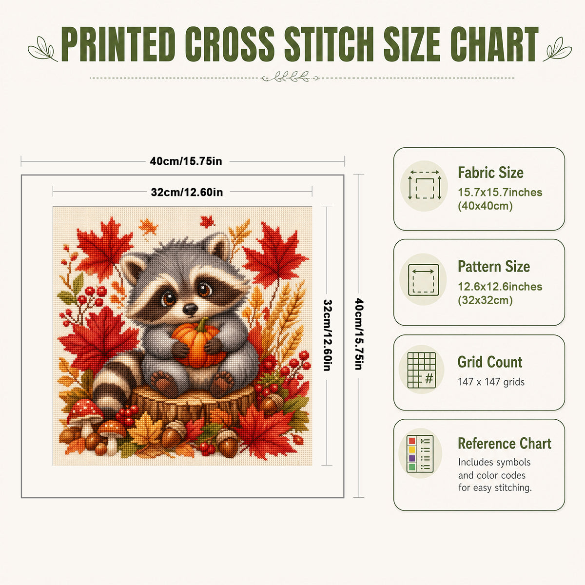 Harvest Raccoon - Full 11CT Stamped Cross Stitch 40x40CM - Yishu