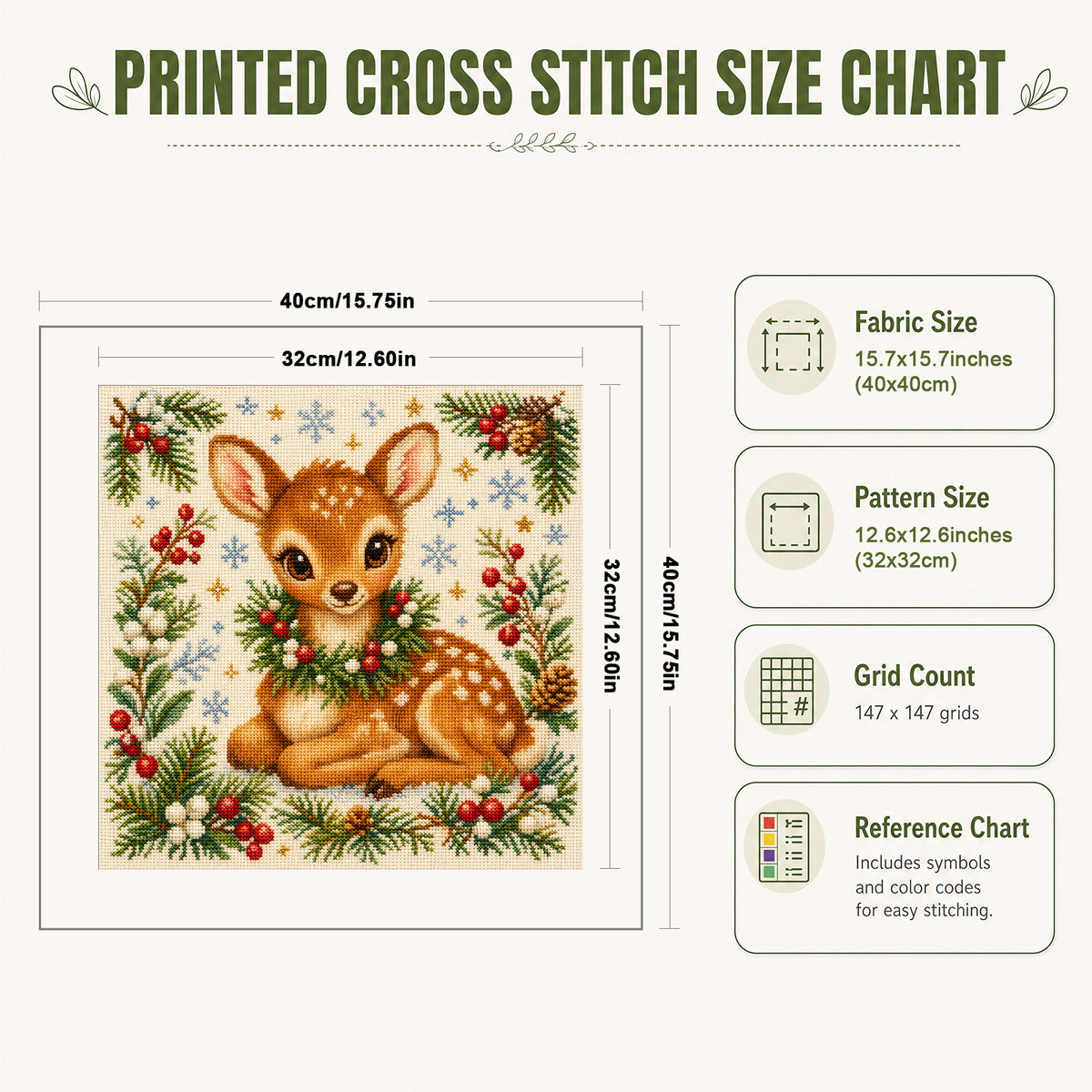 Hirsch-Kranz – Vollständiges 11CT Stempel-Kreuzstich-Set 40x40CM – Yishu