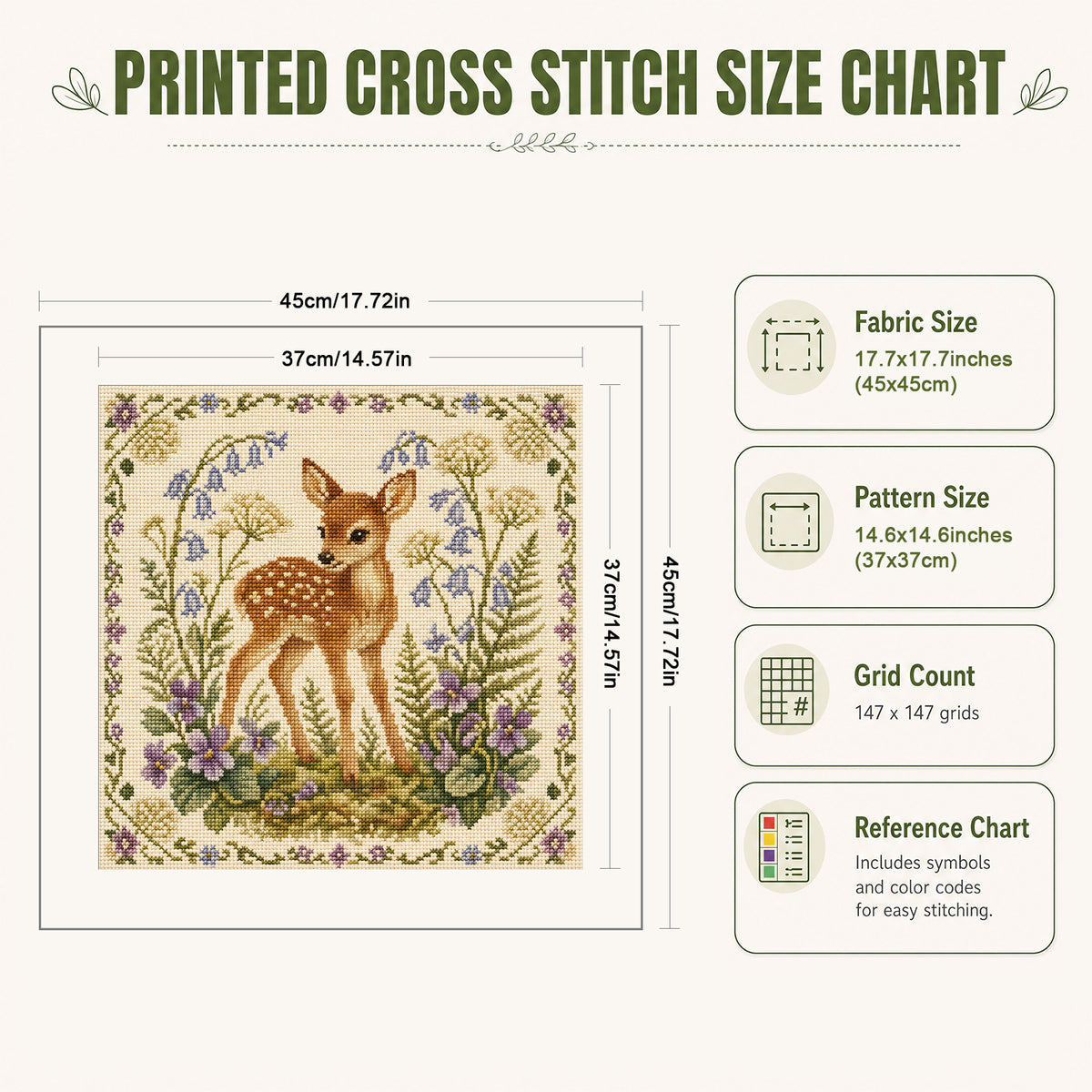 Forest Fawn - Full 11CT Stamped Cross Stitch 45x45CM - Yishu