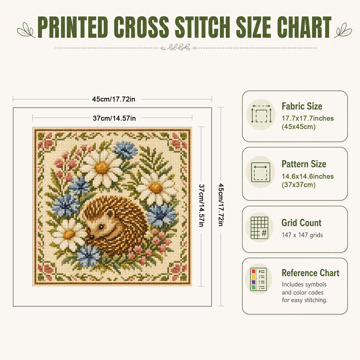 Blossom Hedgehog - Full 11CT Stamped Cross Stitch 45x45CM - Yishu