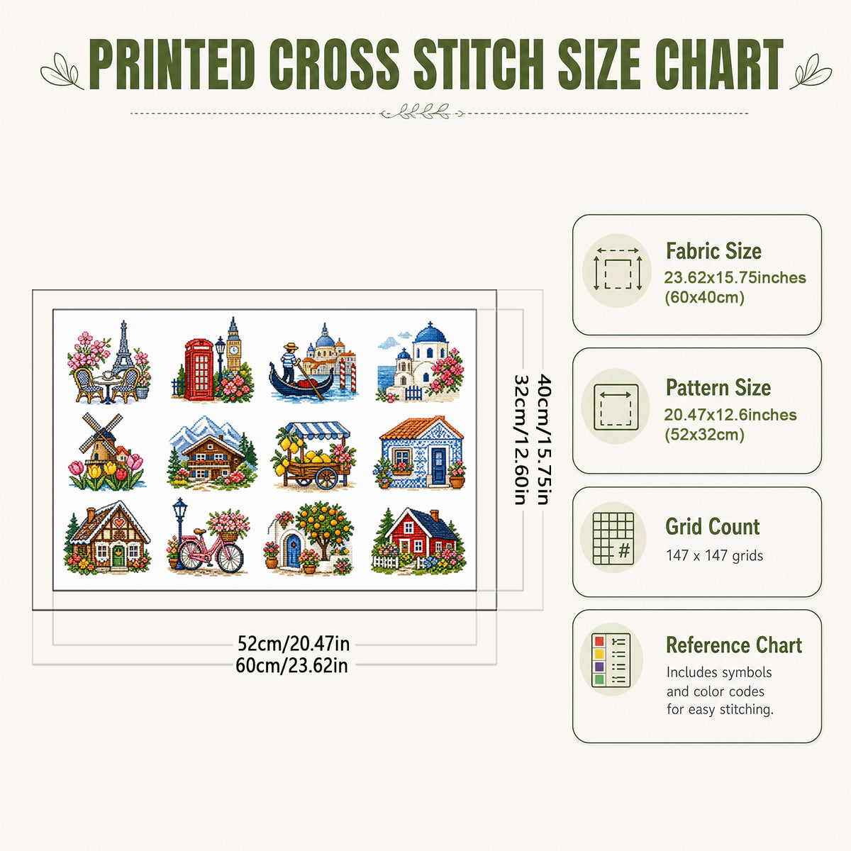 European Landmark - Full 11CT Stamped Cross Stitch 60x40CM - Huacan
