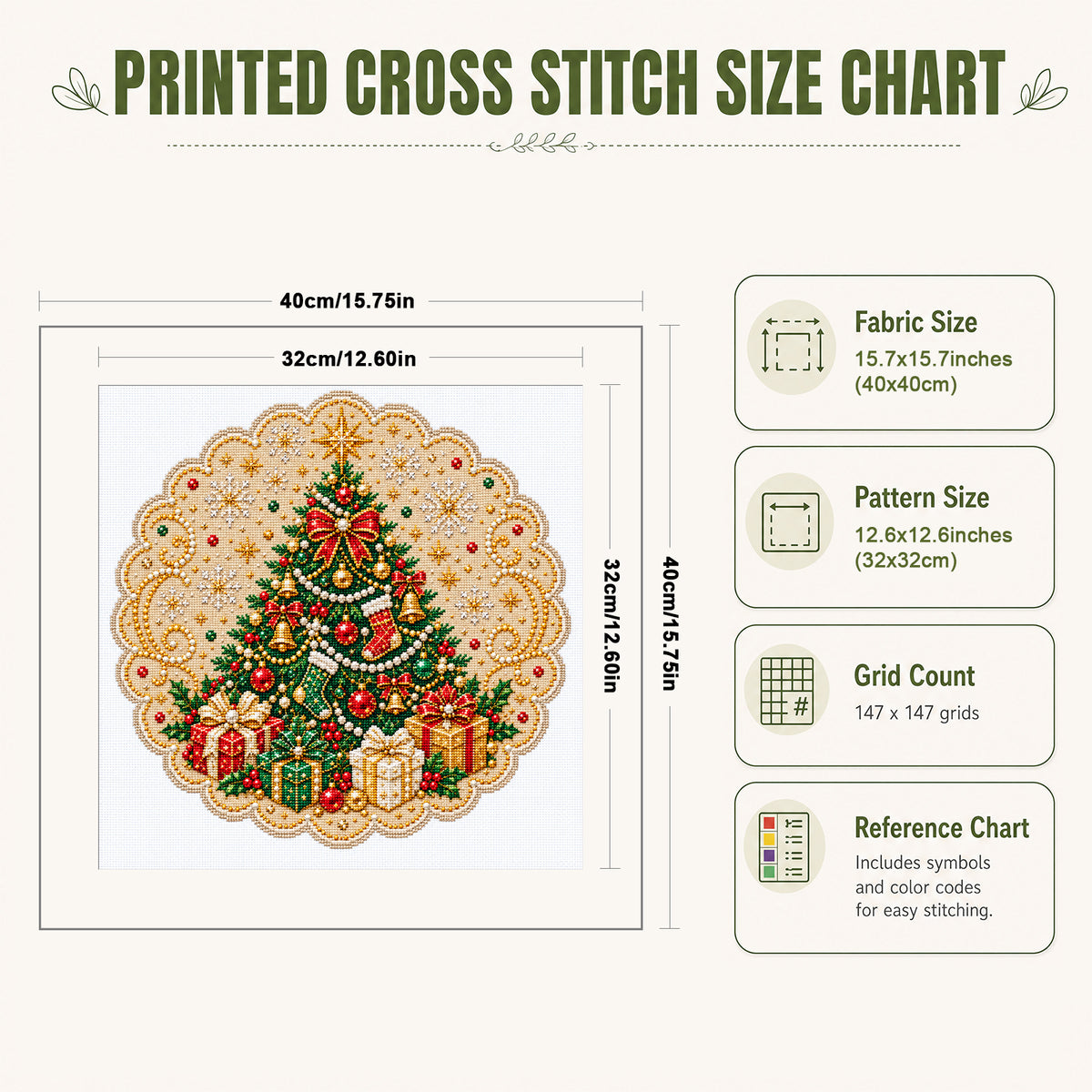 Christmas Tree - Full 14CT Stamped Cross Stitch 40x40CM - Huacan