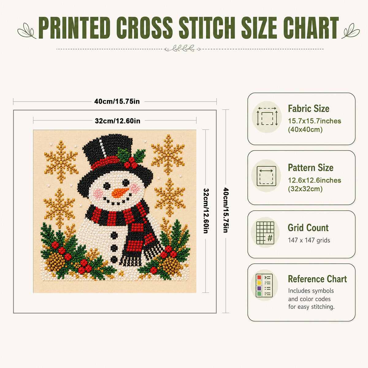Vintage Top Hat Snowman - Full 14CT Stamped Cross Stitch 40x40CM - Huacan