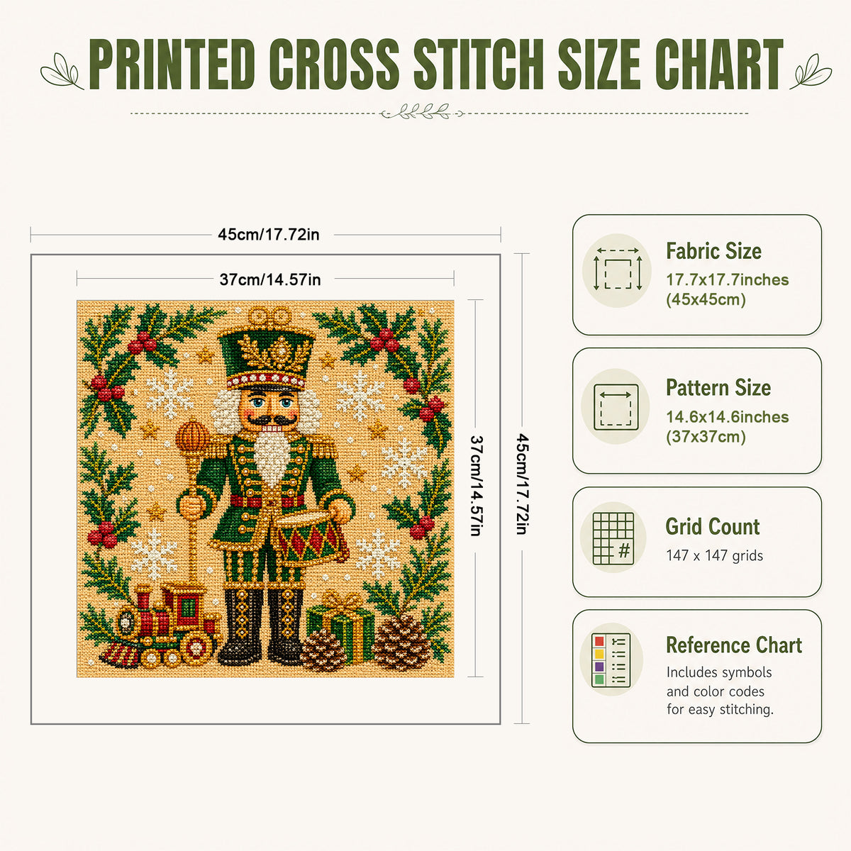 Christmas Nutcracker - Full 11CT Stamped Cross Stitch 45x45CM - Huacan
