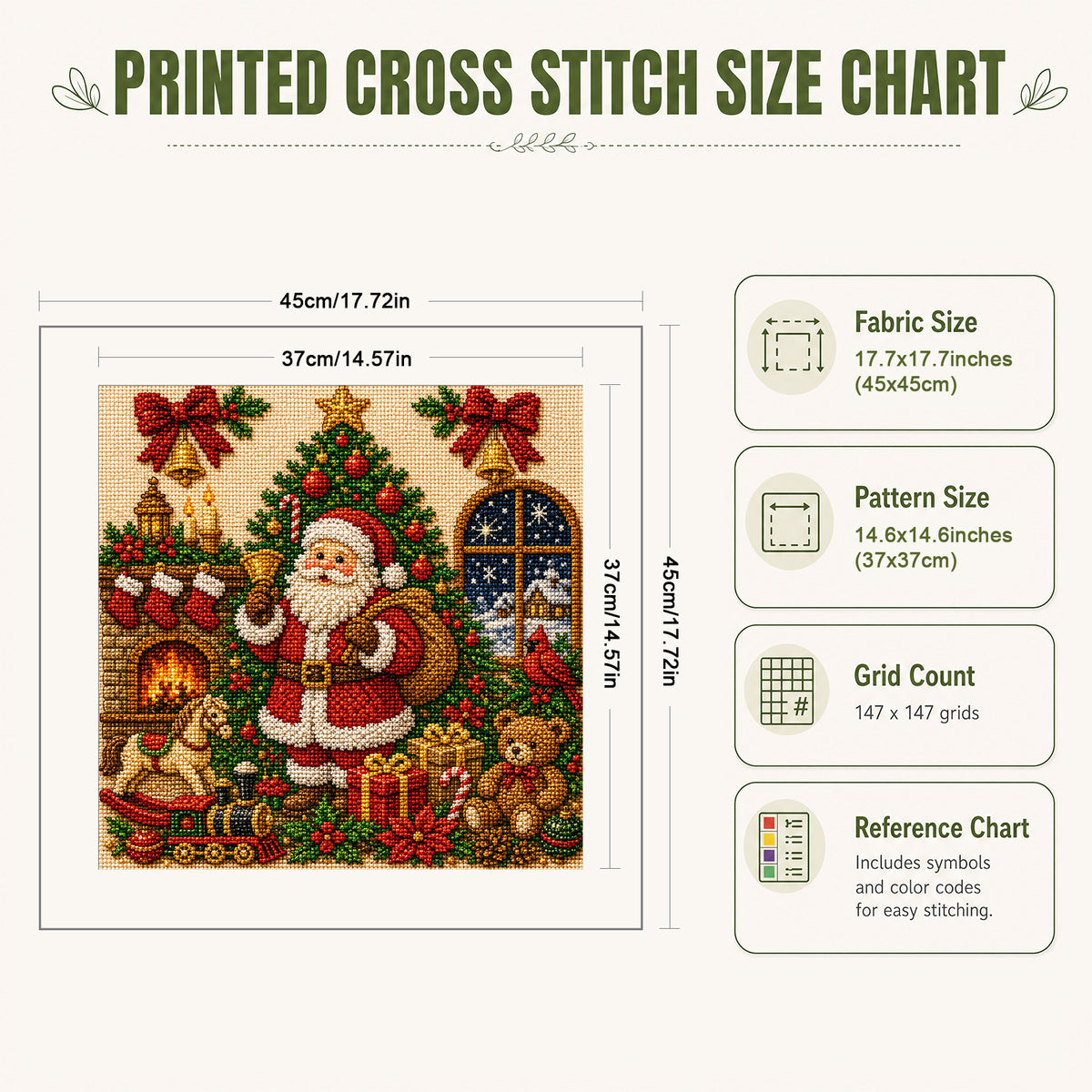 Weihnachtsmann - Vollständiges 11CT gestempeltes Kreuzstich-Set 45x45CM - Huacan