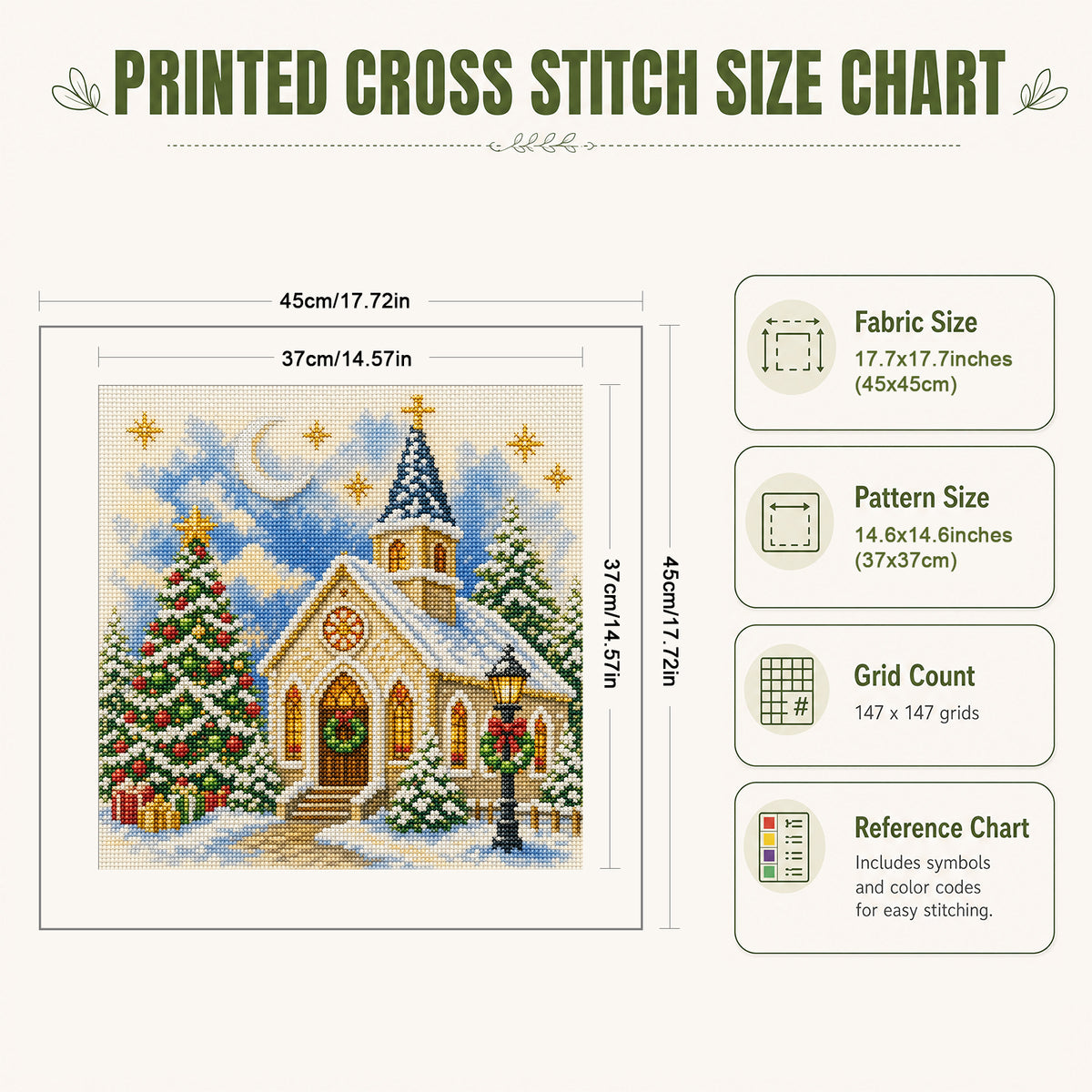 Weihnachtskirche – Vollständiges 11CT Stempel-Kreuzstich-Set 45x45CM – Huacan