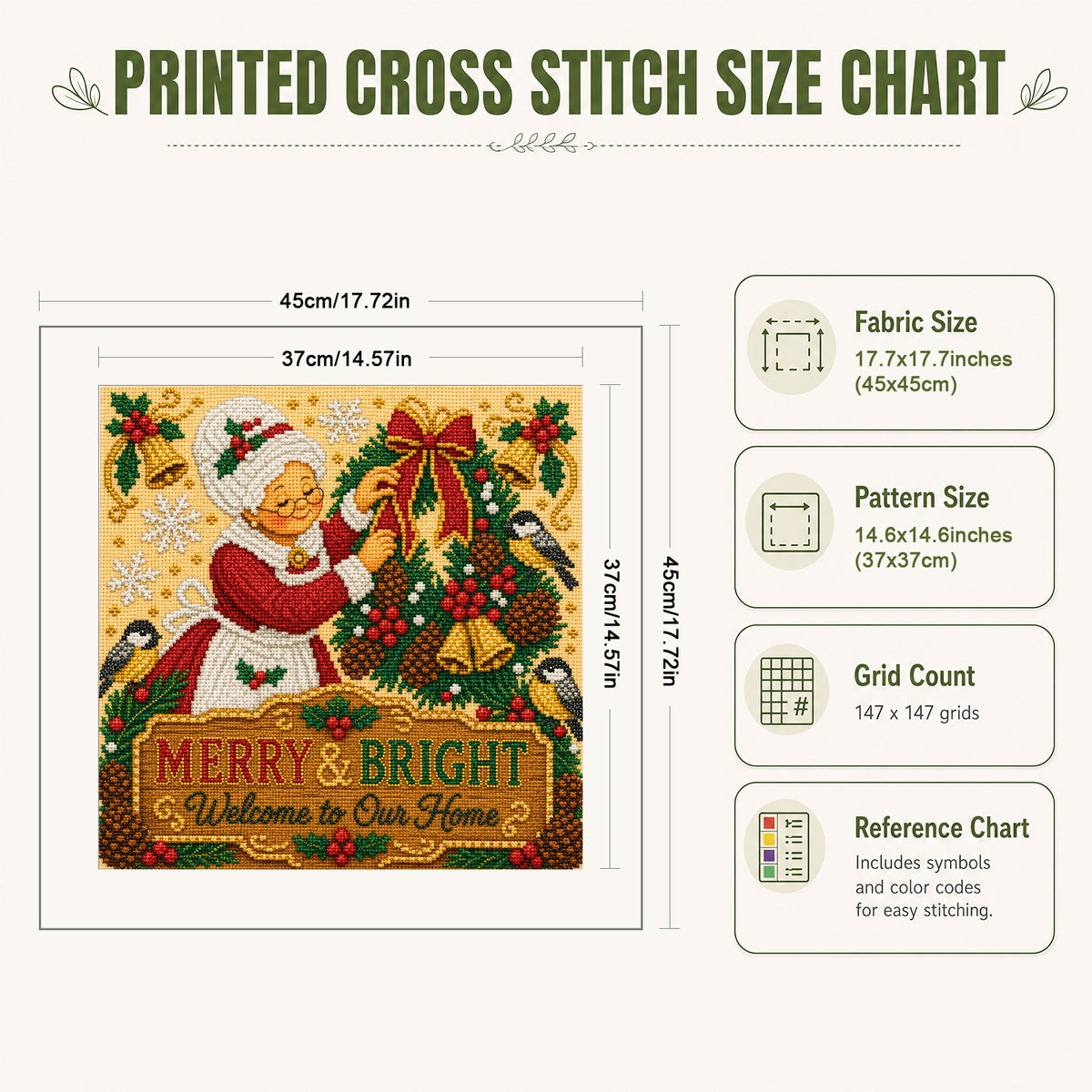 Mrs. Claus Merry - Full 11CT Stamped Cross Stitch 45x45CM - Huacan