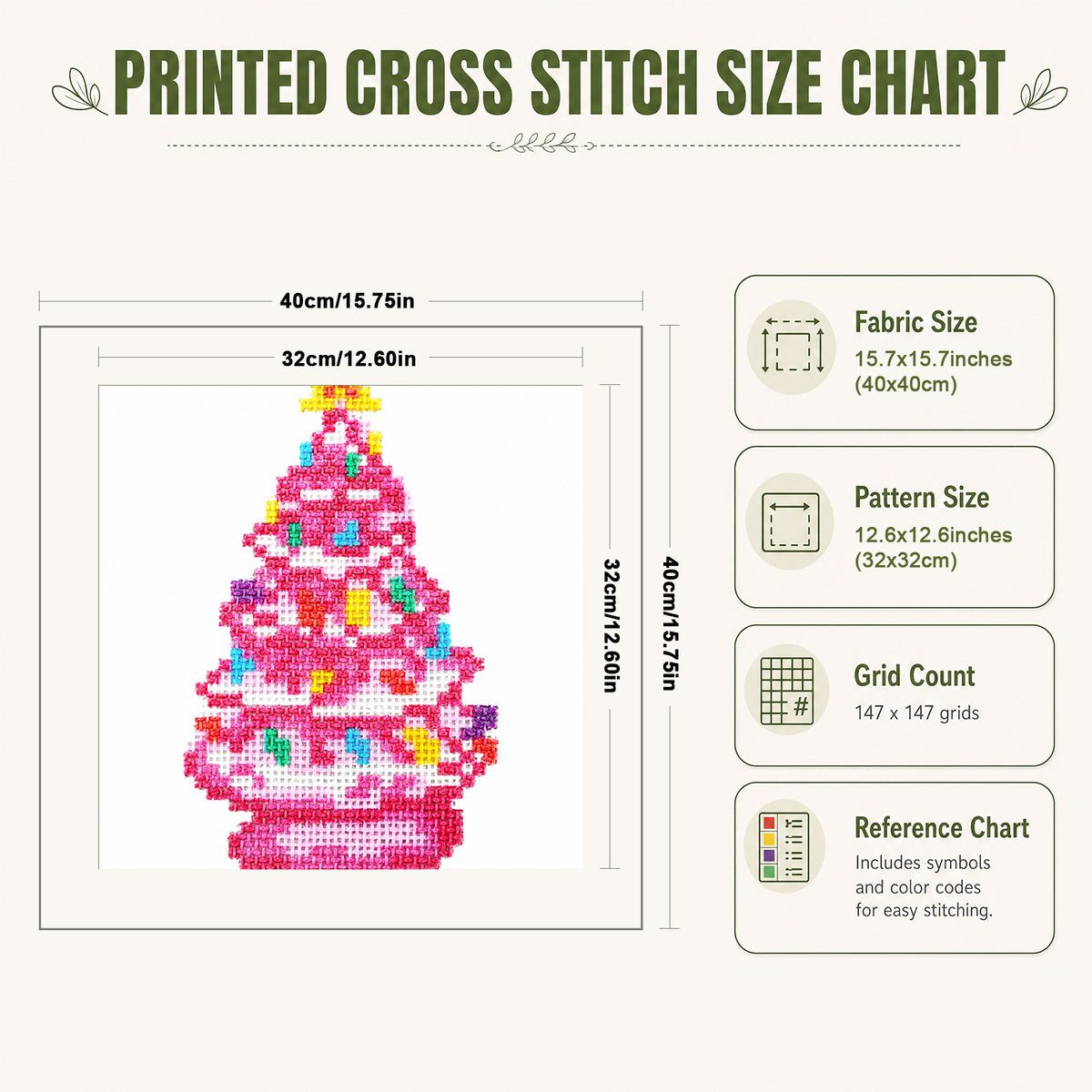 Rosa Weihnachtsbaum - Vollständiges 14CT gestempeltes Kreuzstich-Set 40x40CM - Huacan