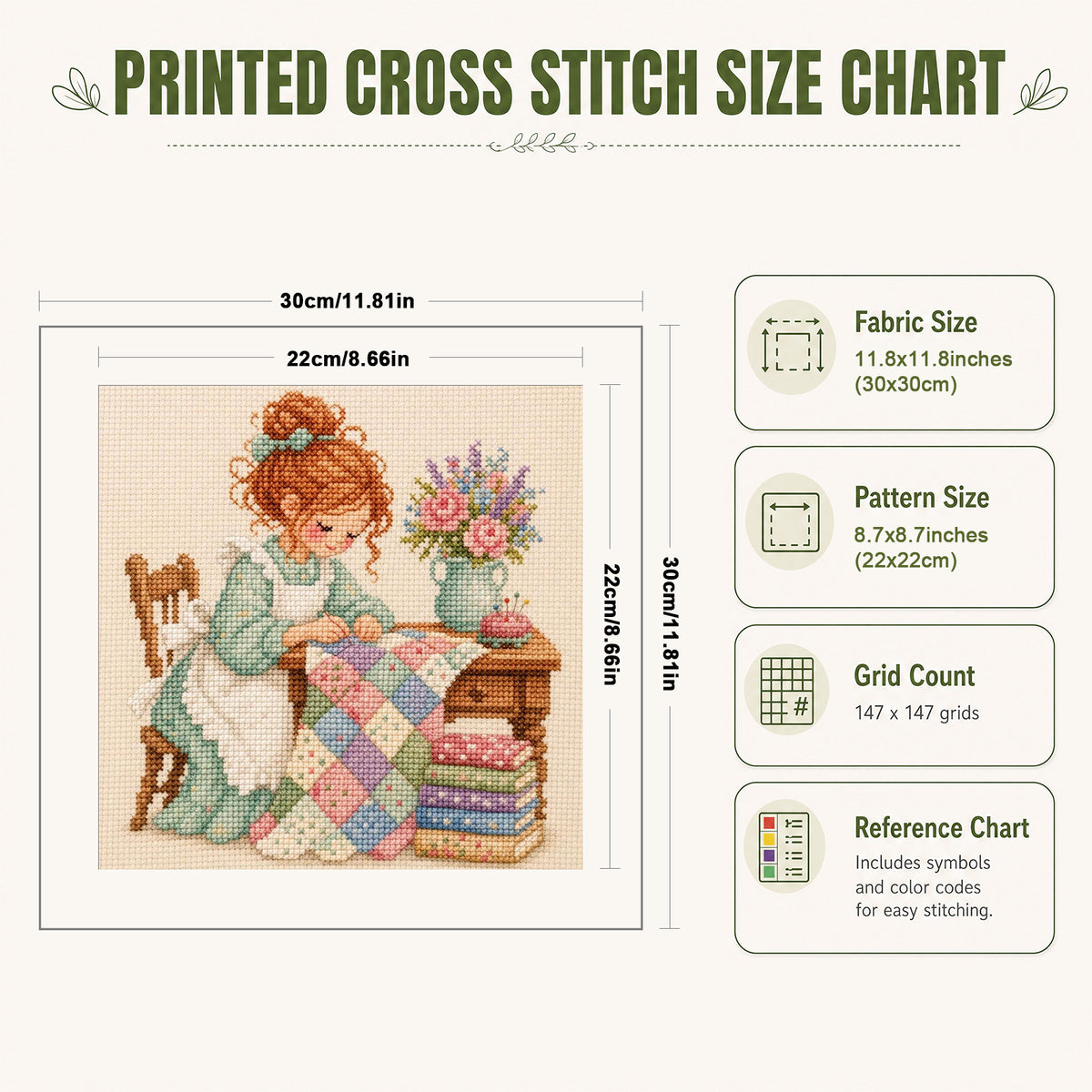 Quiet Stitch - Full 14CT Stamped Cross Stitch 30x30CM - Huacan