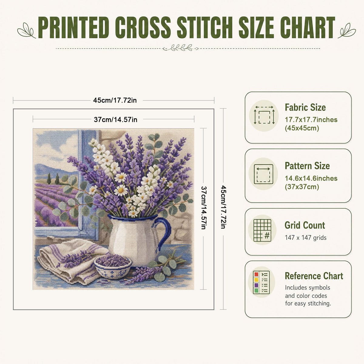 Lavender Moments - Full 11CT Stamped Cross Stitch 45x45CM - Huacan