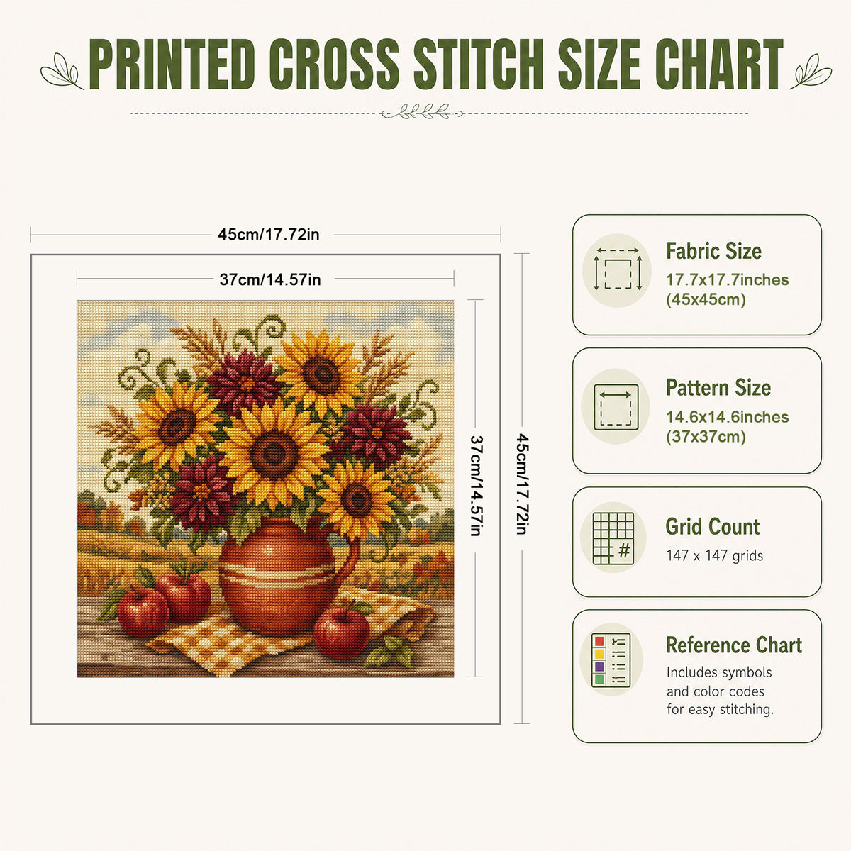 Autumn Sunflowers - Full 11CT Stamped Cross Stitch 45x45CM - Huacan