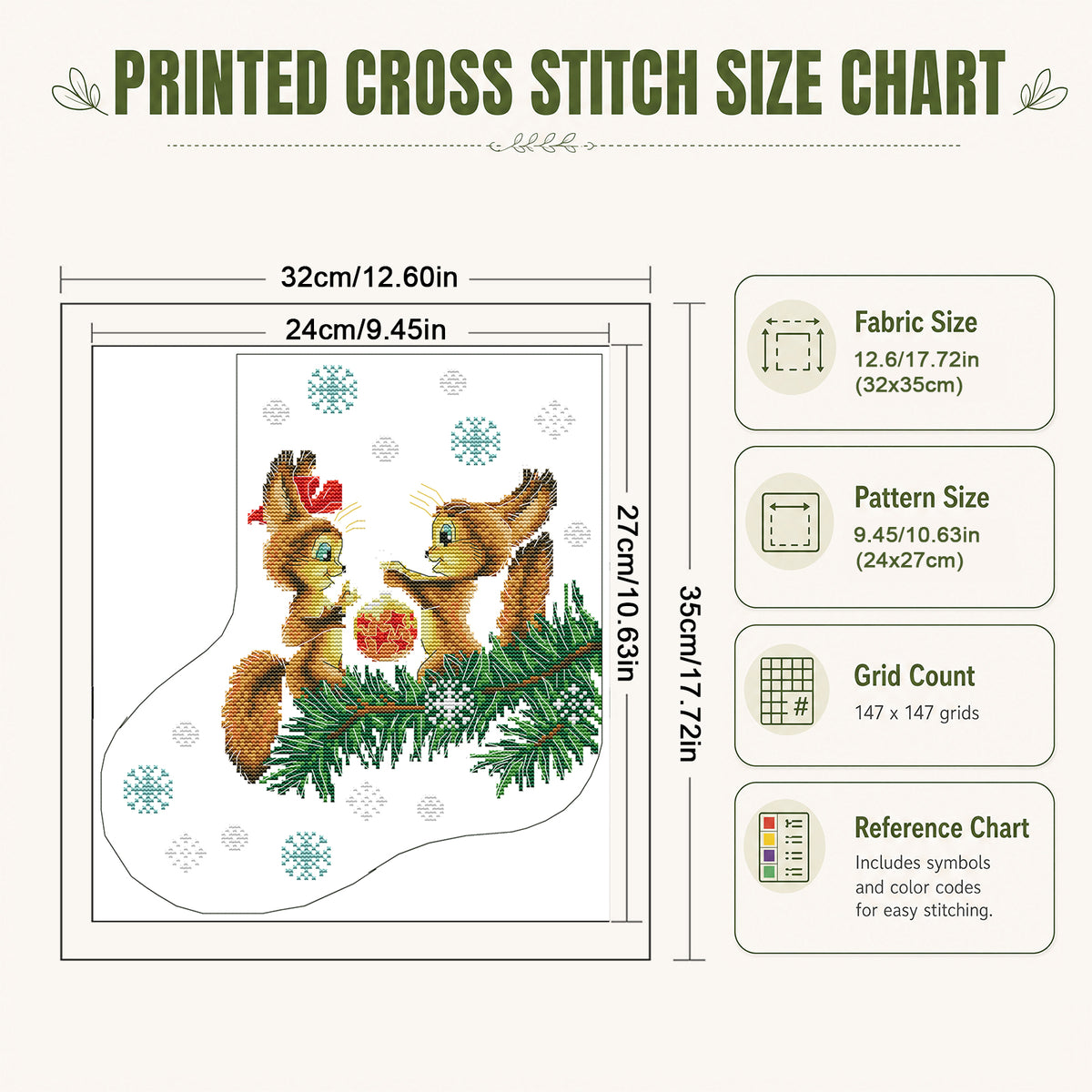 Weihnachtsstrumpf – Eichhörnchen bringt Geschenke – Teilweises 14CT Stempel-Kreuzstichset 32x35CM – Joy Sunday Rückstich