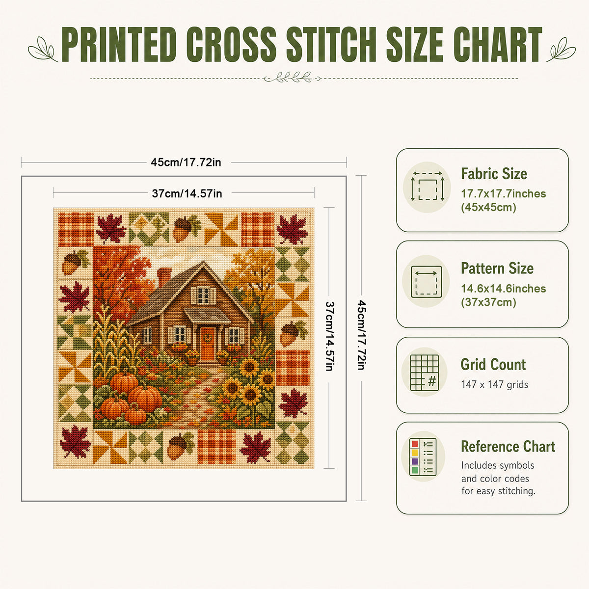 Harvest Cabin - Full 11CT Stamped Cross Stitch 45x45CM - Huacan