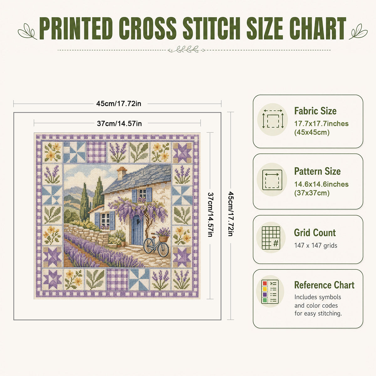 Lilac Manor - Full 11CT Stamped Cross Stitch 45x45CM - Huacan