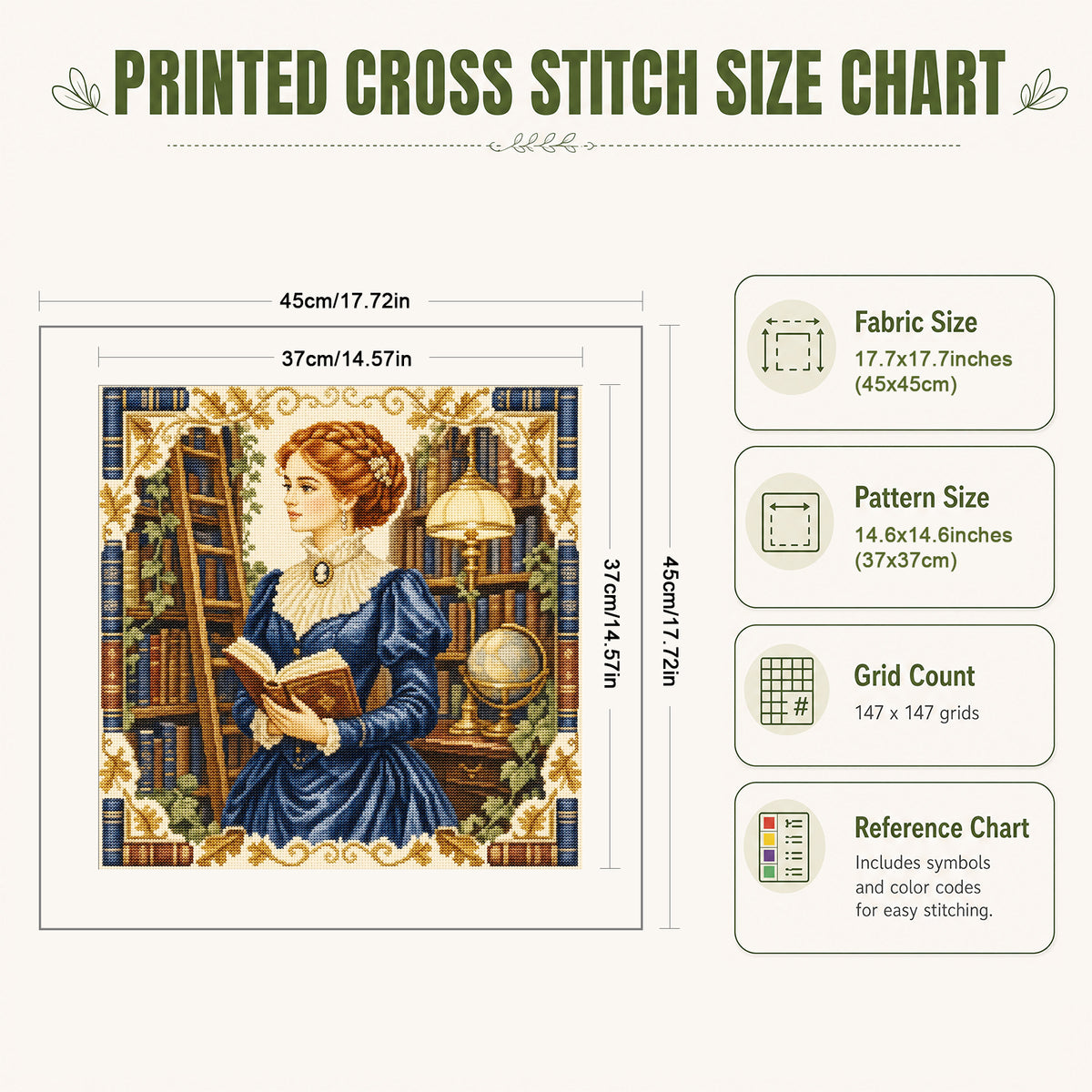 Library Read - Full 11CT Stamped Cross Stitch 45x45CM - Huacan