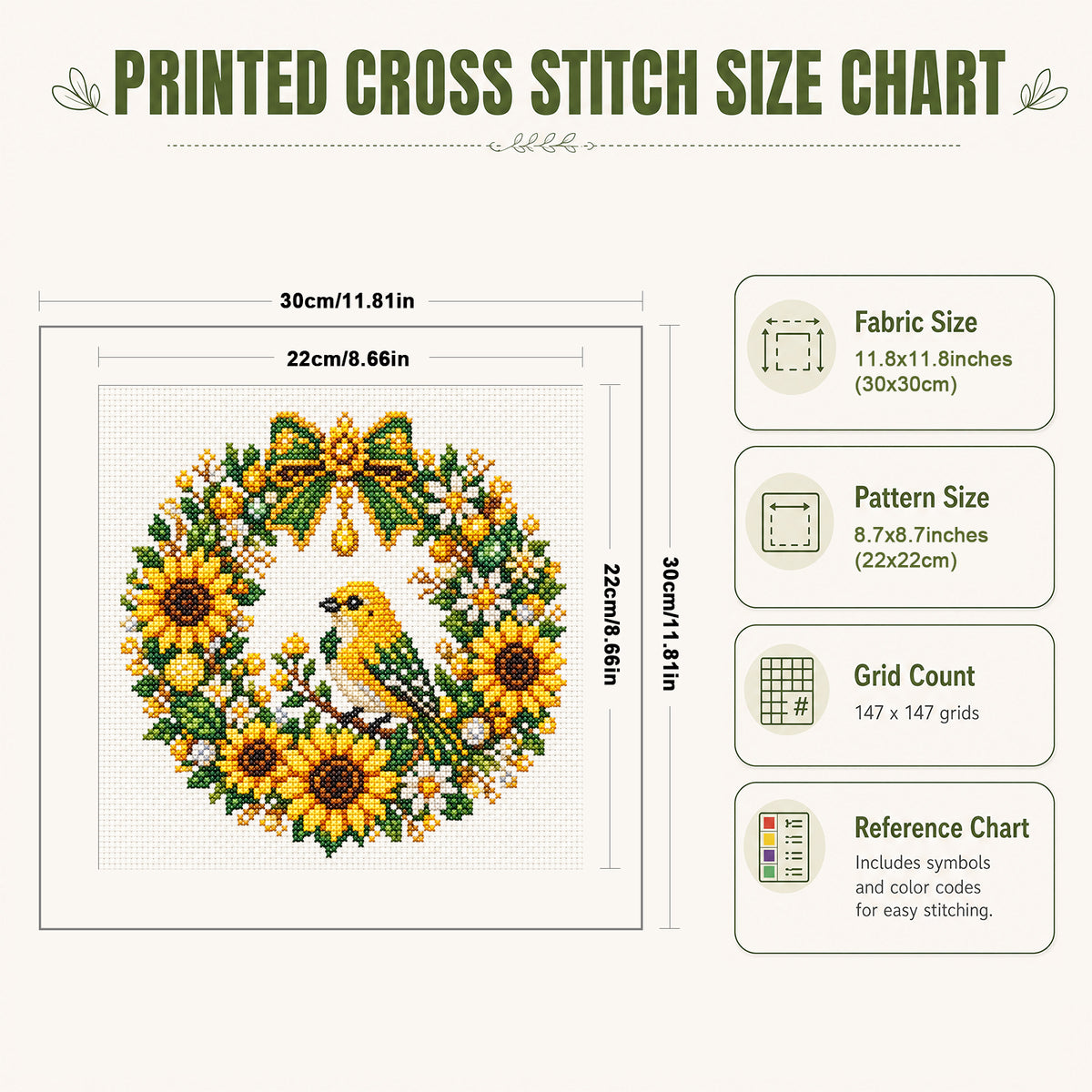 Goldfinch - Full 14CT Stamped Cross Stitch 30x30CM - Huacan
