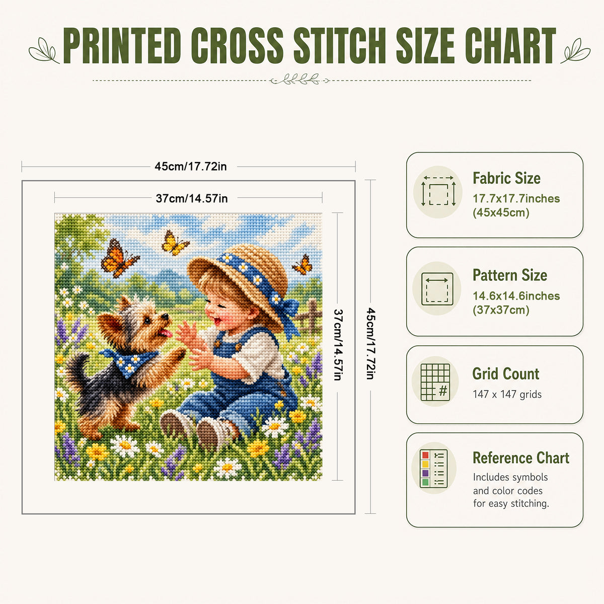 Spring Play - Full 11CT Stamped Cross Stitch 45x45CM - Huacan