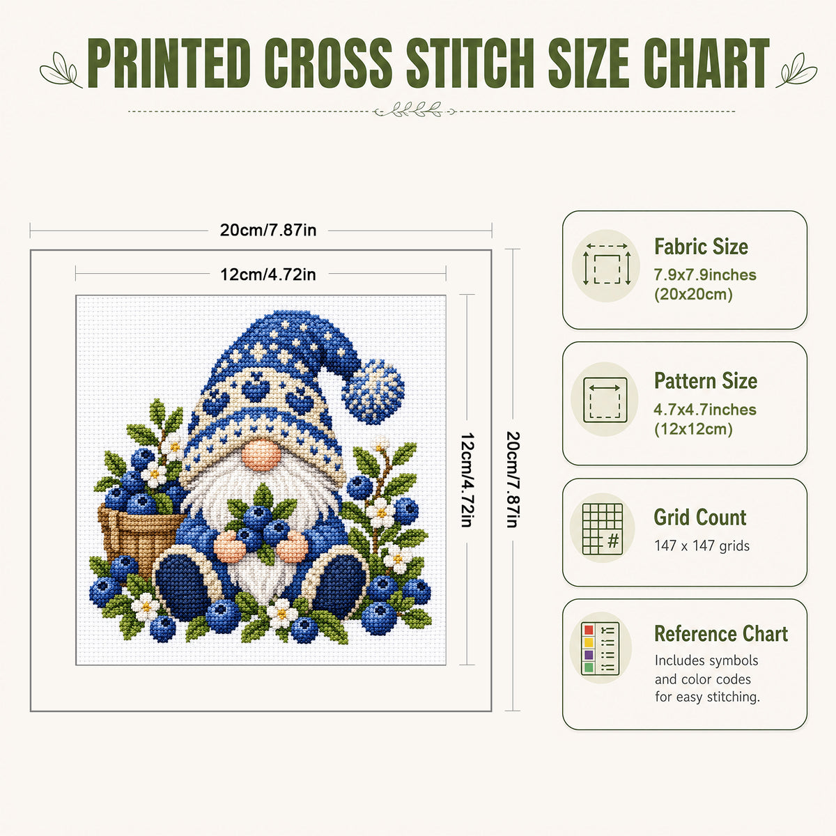 Blueberry Gnome - Full Stamped Cross Stitch 20x20CM - Huacan
