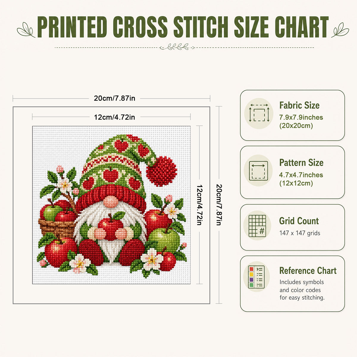 Apple Gnome - Full Stamped Cross Stitch 20x20CM - Huacan
