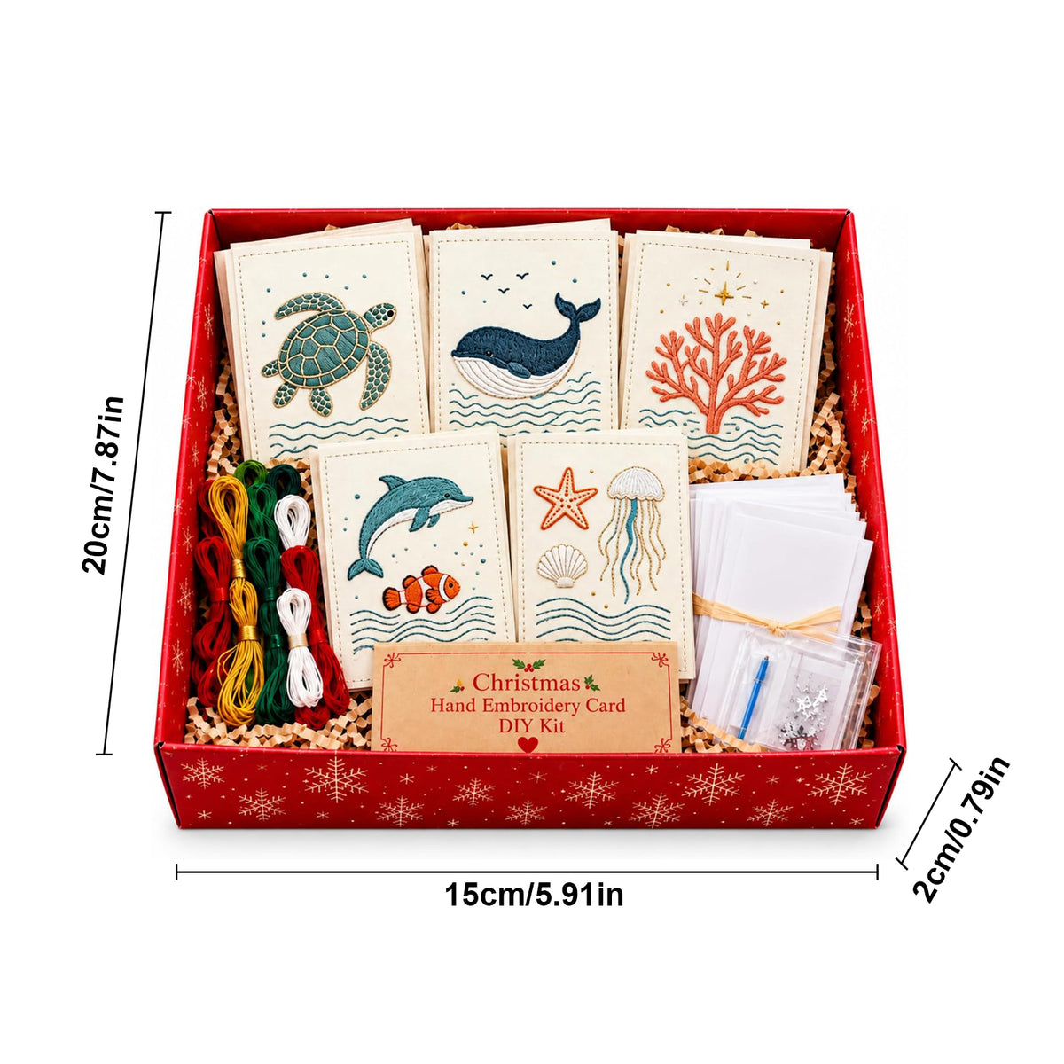 Embroidery Starter Kit with Pattern Ocean Greeting Cards 5Pcs