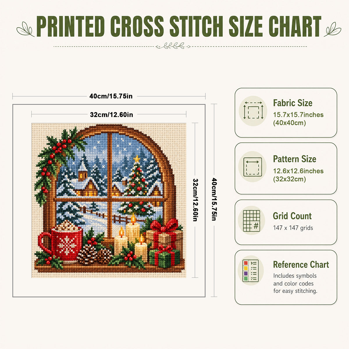 Weihnachtsfenster - Vollständiges 11CT Stempel-Kreuzstich-Set 40x40CM - Huacan