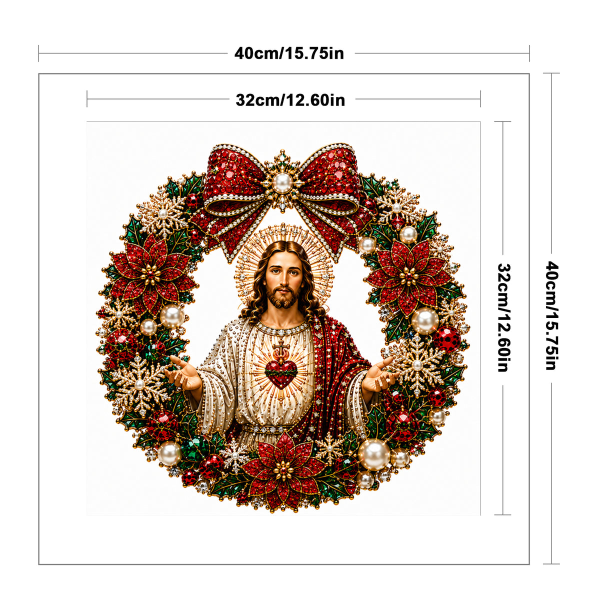 Heiligstes Herz Jesu – Vollständiges 14CT Zählmuster-Stickset 40x40 cm – Huacan