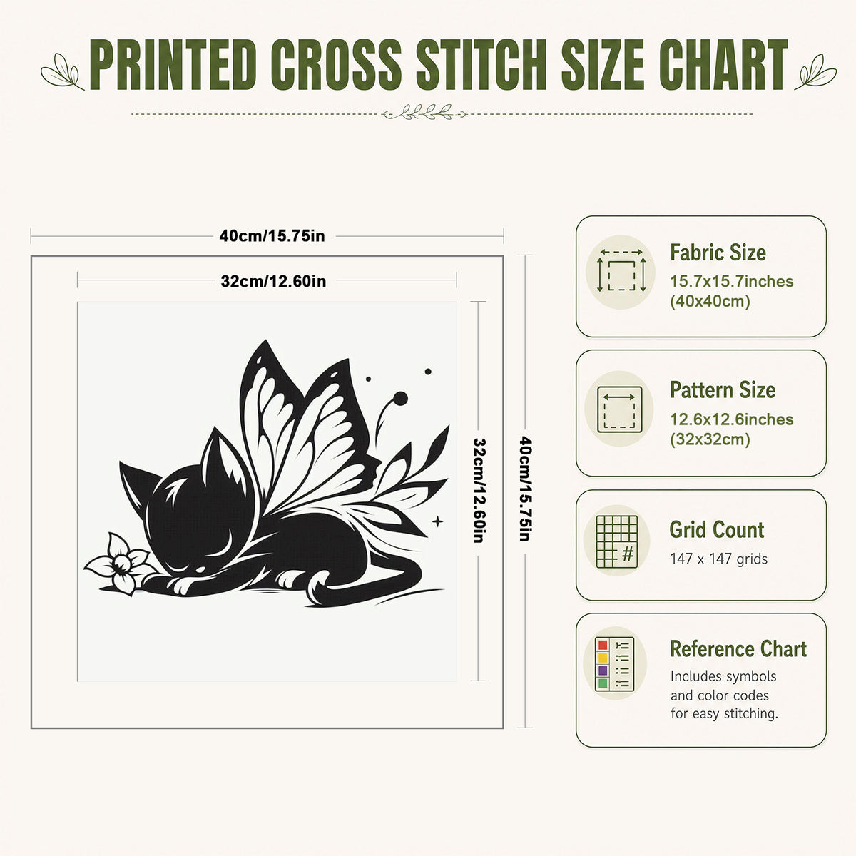 Line Art Black Cat - Full 11CT Stamped Cross Stitch 40x40CM - Huacan