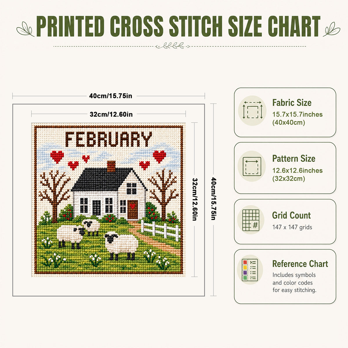 February Farm Snow Scene - Full 14CT Stamped Cross Stitch 40x40CM - Huacan