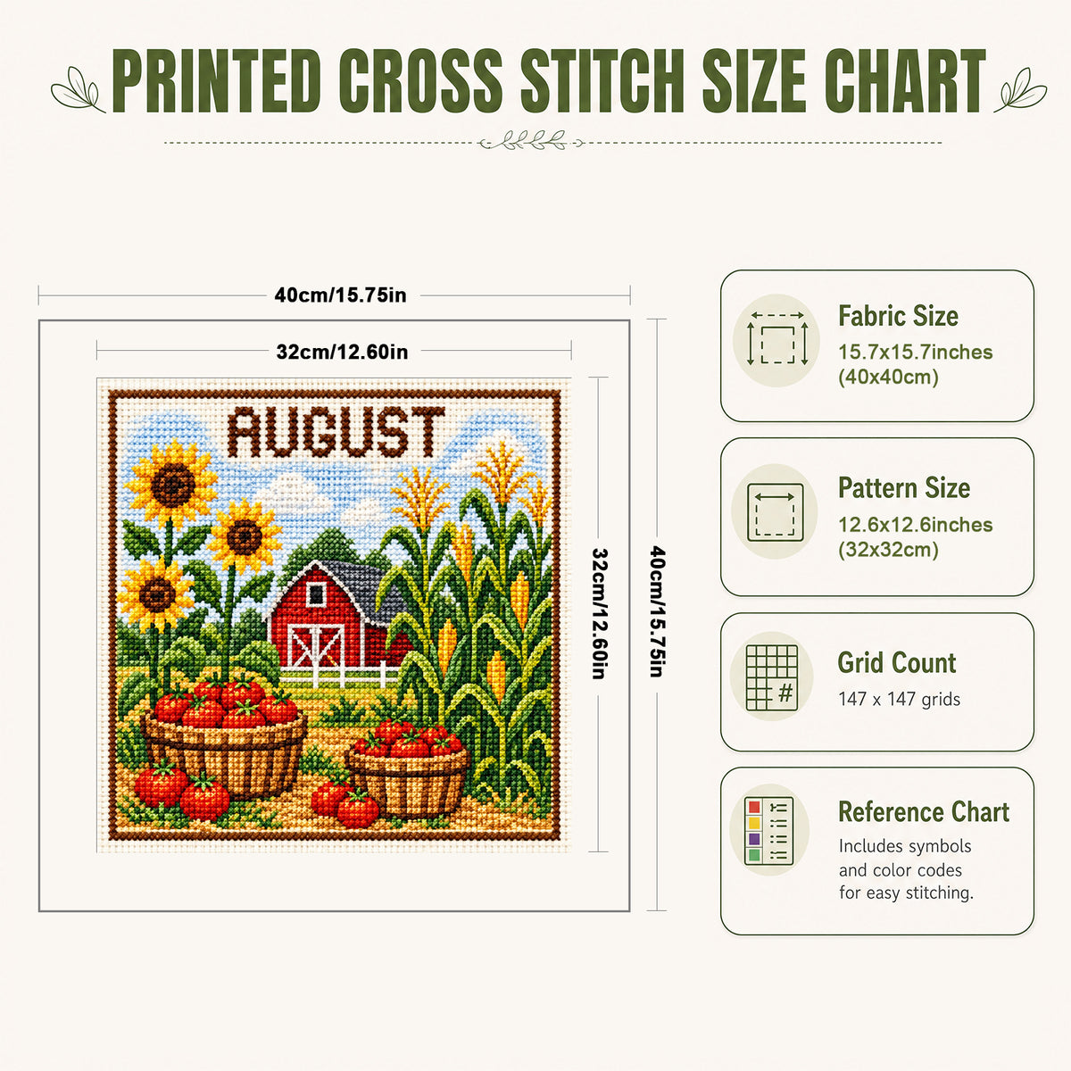 August Sunflower Orchard - Full 14CT Stamped Cross Stitch 40x40CM - Huacan