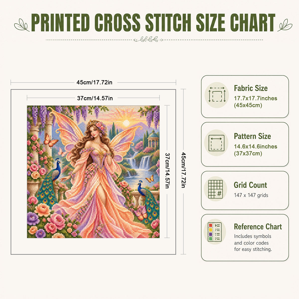 Garden Fairy - Full 11CT Stamped Cross Stitch 45x45CM - Yishu