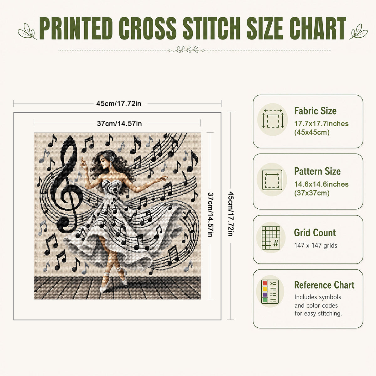 Music Dancer - Full 11CT Stamped Cross Stitch 45x45CM - Yishu