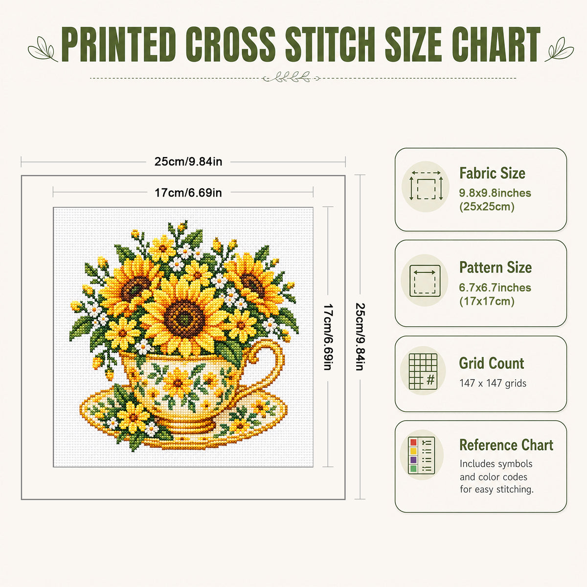 Sonnenblumen-Tasse - Vollständiges Stempel-Kreuzstich-Set 25x25CM - Huacan
