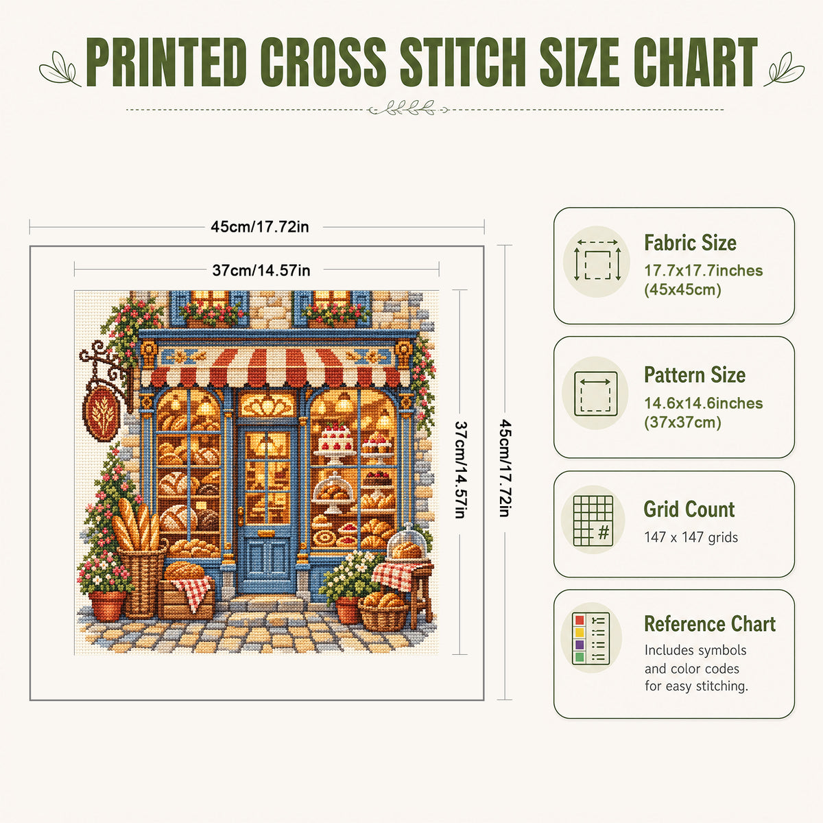 Warme Bäckerei – Vollständiges 11CT Stempel-Stickpackung Kreuzstich 45x45CM – Huacan