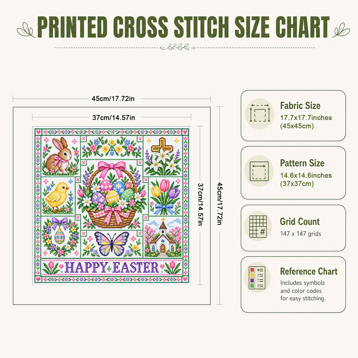 Ostern – Vollständiges 14CT Stempel-Kreuzstich-Set 45x45CM – Huacan