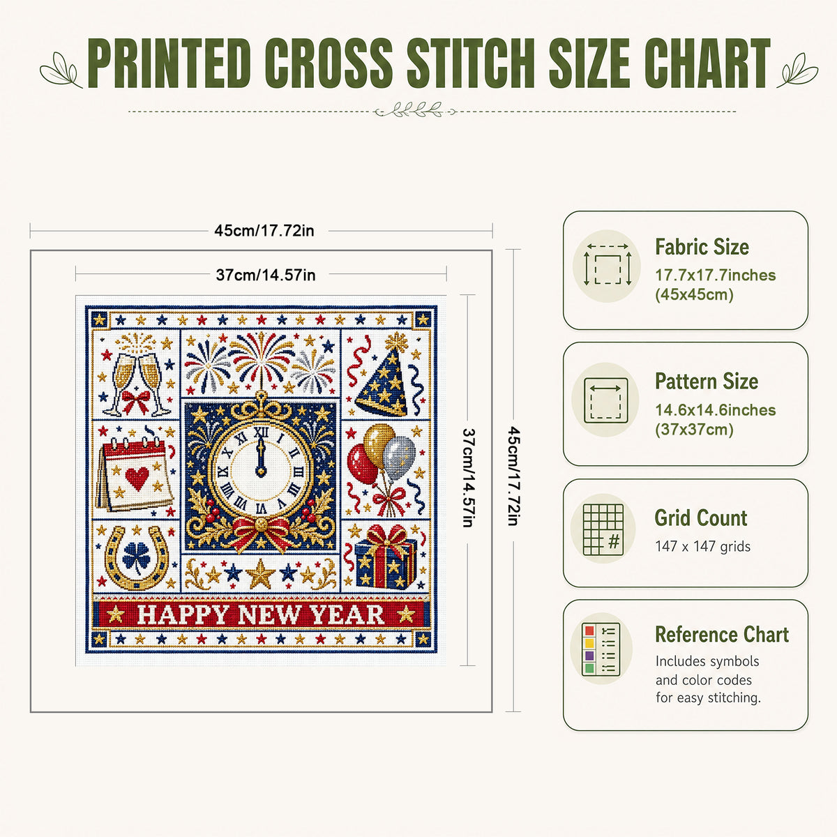 New Year - Full 14CT Stamped Cross Stitch 45x45CM - Huacan